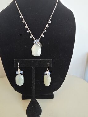 Chico's Pale Blue Gemstone Pendant Necklace with Matching Earrings